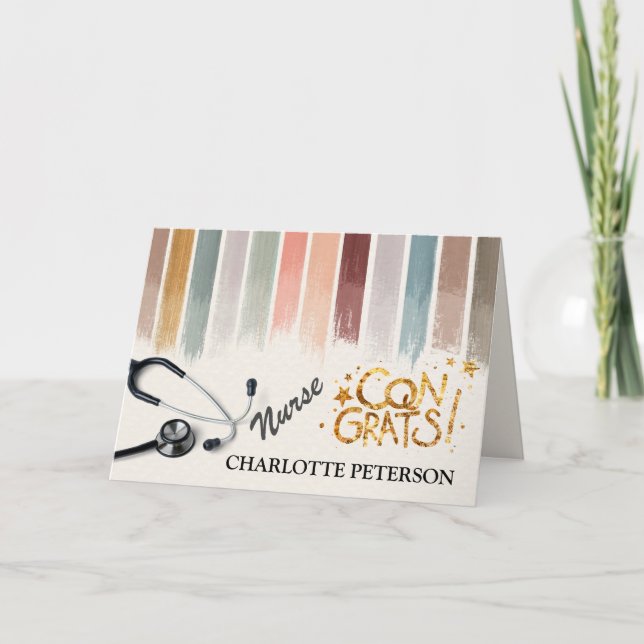 Cartão Graduação de Enfermeira com Traço de Pincel de Aqu (Frente)