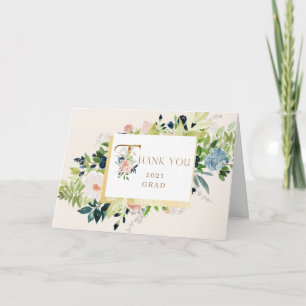 Cartão Graduação de Foto Azul - Blush floral Obrigado