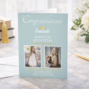 Cartão Graduação de Foto do Formando de Ornamento Dourado