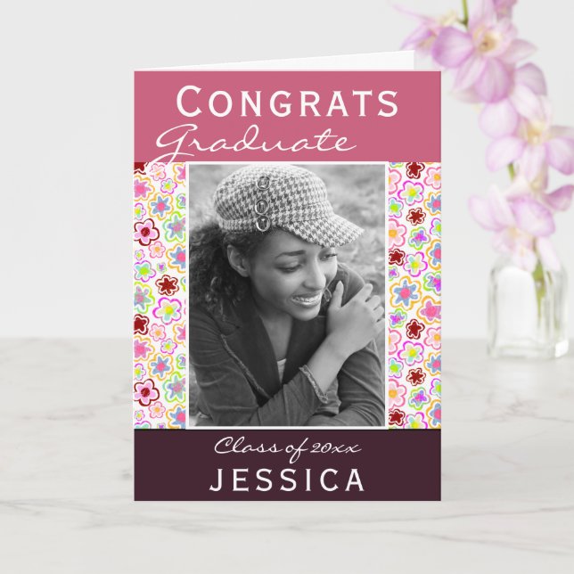 Cartão Graduação de Foto do Padrão de Flor do Formando (Orquídea)