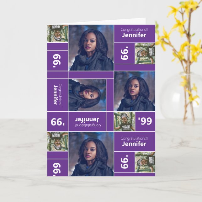 Cartão Graduação de Foto Quadrada Ano Roxo (Flor Amarela)