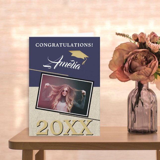 Cartão Graduação de Fotos do Formando Azul do Marinho Mod (Criador carregado)