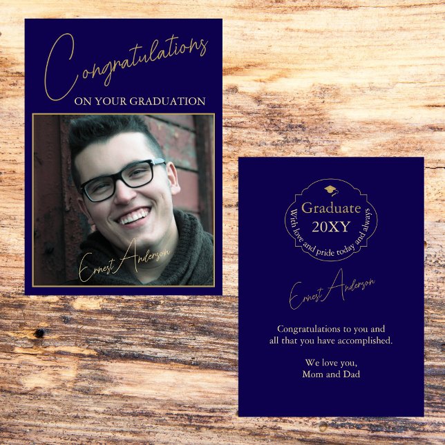 Cartão Graduação de fotos do Formando de Parabéns azuis (Criador carregado)