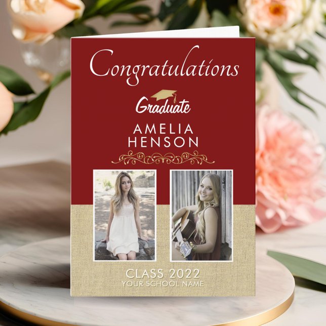 Cartão Graduação de Fotos do Formando Vermelho 2, Dourado (Criador carregado)