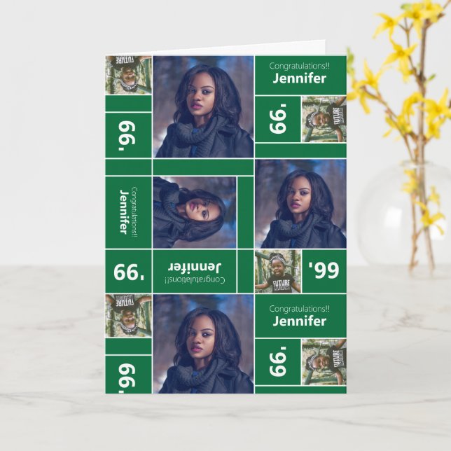 Cartão Graduação de Fotos Quadrada - Ano Verde (Flor Amarela)