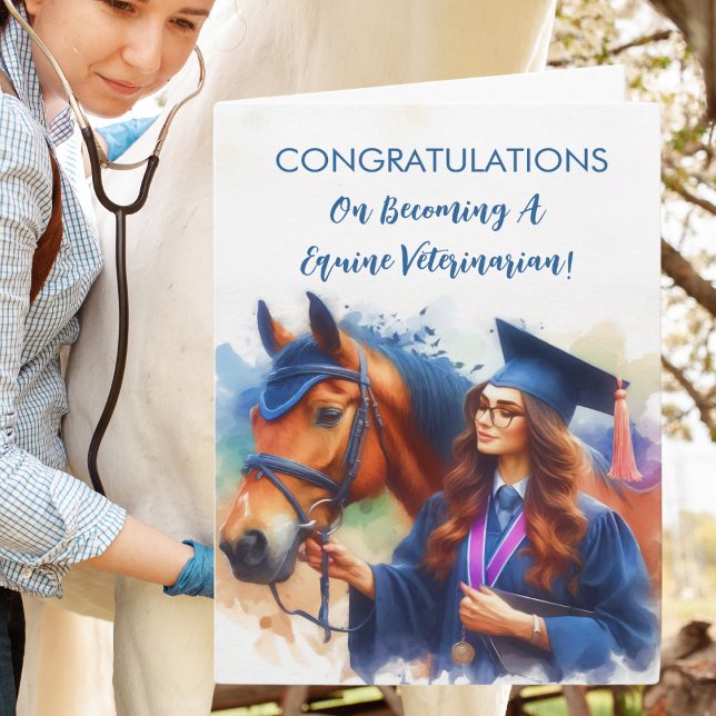 Cartão Graduação de Mulher Veterinária Equina (Criador carregado)