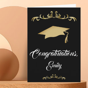 Cartão Graduação de Parabéns de ornamento Dourado Elegant
