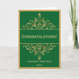 Cartão Graduação de Parabéns de Vintage Green Dourado Gla