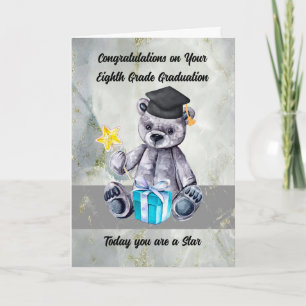 Cartão Graduação do 8º ano com Boné de Vista de Urso Este