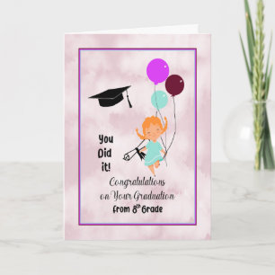 Cartão Graduação do 8º grau para crianças do sexo feminin