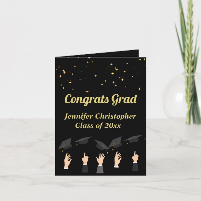 Cartão Graduação Dourada e preto-e-branco personalizado (Frente)