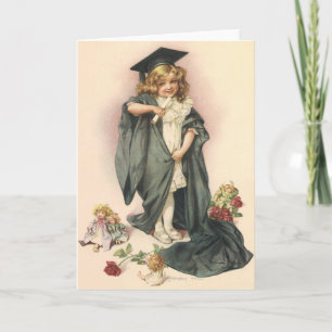 Cartão Graduação em Vintage, Garota Vestindo um Boné e um