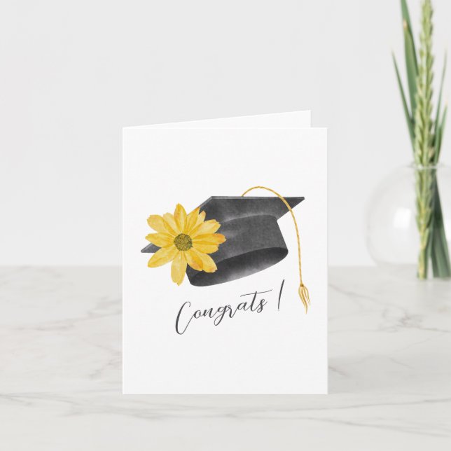 Cartão Graduação felicita boné com flor amarela (Frente)