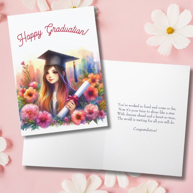 Cartão Graduação Feliz para Garota do Meio e Segundo grau (Criador carregado)