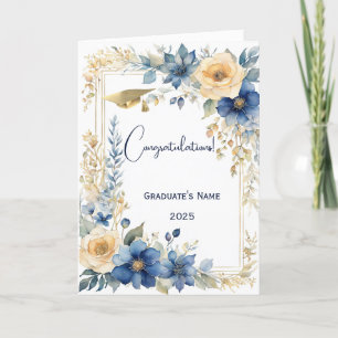 Cartão Graduação Personalizada da Flor de Cerco Azul Chic