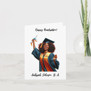 Cartão Graduação Personalizada de Mulher Afro-Americana