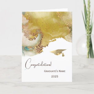 Cartão Graduação Personalizada de Teal Dourada abstrato