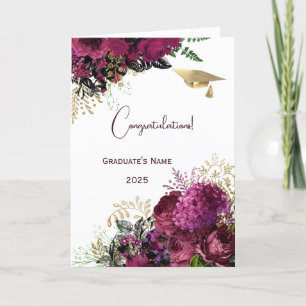 Cartão Graduação Personalizada Floral da Borgonha Elegant