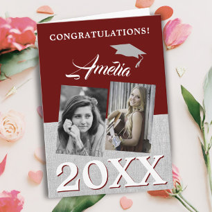 Cartão Graduação Vermelho Rústico 2 Fotos Graduação 