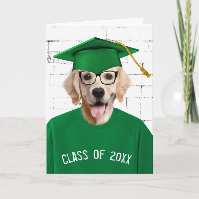 Cartão Graduado Golden Retriever com Boné Verde (Frente)