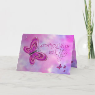 Cartão Graduate, CONGRATULATIONS, Pink Glitzy Butterfly