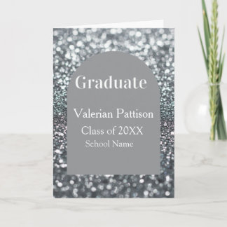Cartão Graduate silver gray glitter arch shape name year