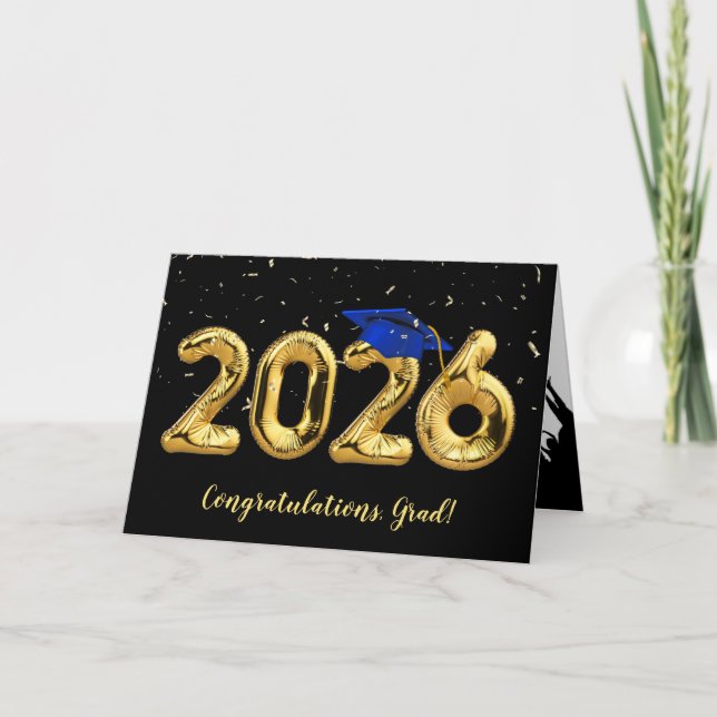 Cartão Graduation 2026 With Blue Cap and Confetti (Frente)