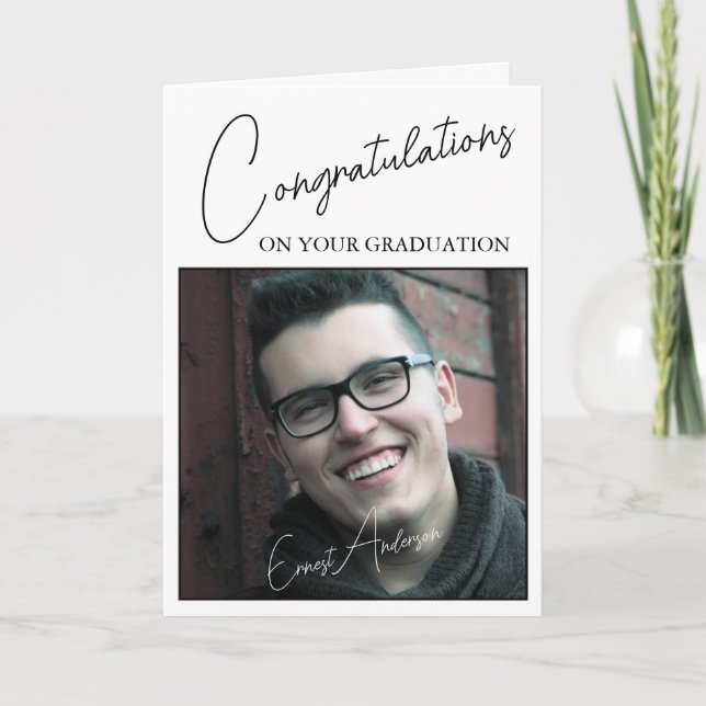 Cartão Graduation Congratulations Photo White Black (Frente)