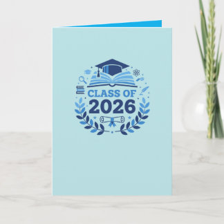 Cartão Graduation Motif Class of 2026 BlueTheme Blank