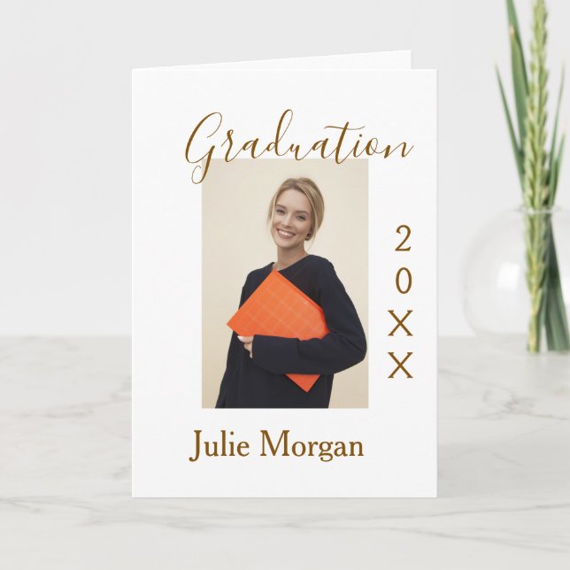 Cartão Graduation photo brown golden year 20XX namesimple (Frente)