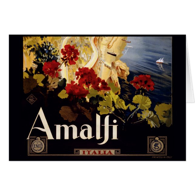 Cartão Gráfico de Arte do Poster de viagens Amalfi Itália (Frente Horizontal)