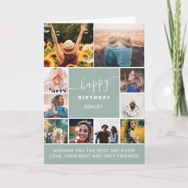 Cartão Gráfico de colagem de fotos verde de sábado modern (Frente)