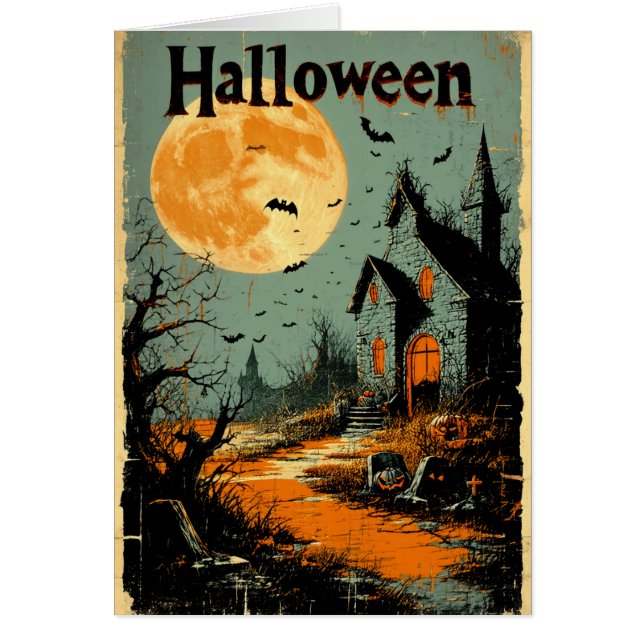 Cartão Gráfico de Halloween - Estilo de Poster de 1960 (Frente)