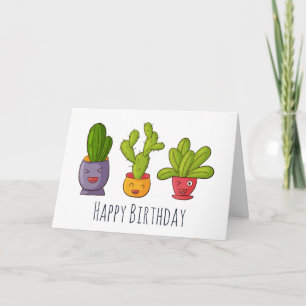 Cartão Gráfico de três cactos bonitos em Potes de flore