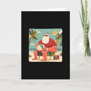 Cartão Gráfico engraçado de Natal com Papai Noel na praia