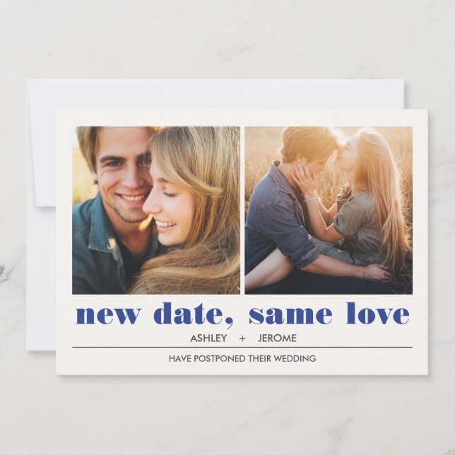 Cartão Gráfico mínimo | 2 Adiamento de Casamento de Fotos (Frente)