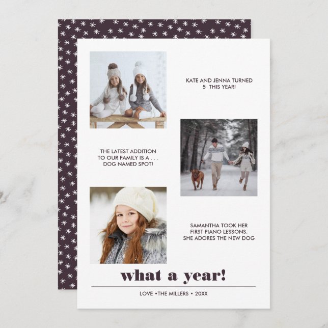 Cartão Gráfico mínimo | Ano em análise 3 colagem fotográf (Frente/Verso)