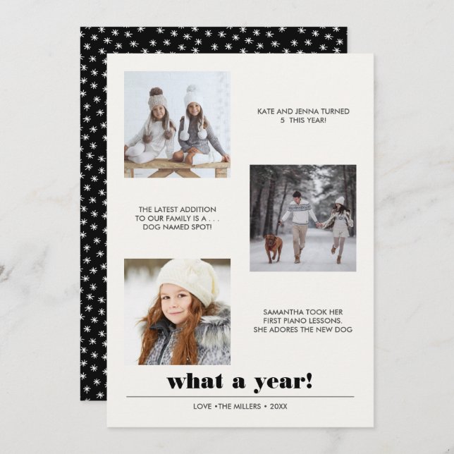 Cartão Gráfico mínimo | Ano em análise 3 colagem fotográf (Frente/Verso)