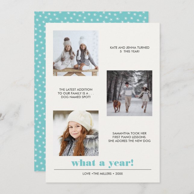 Cartão Gráfico mínimo | Ano em análise 3 colagem fotográf (Frente/Verso)