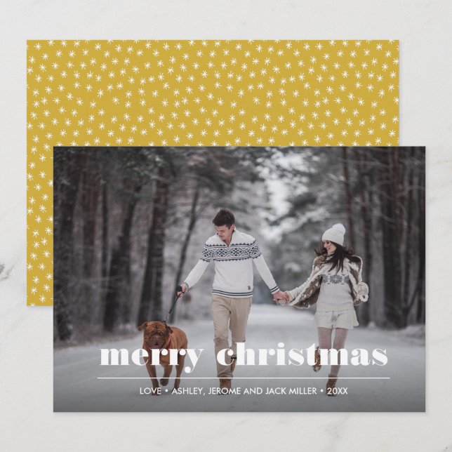 Cartão Gráfico mínimo | Foto de Natal amarela (Frente/Verso)