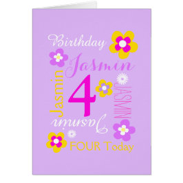 Cartão gráfico personalizado de flores de 4º aniversário 