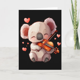 Cartão Gráficos de Koala Kawaii Tocando Violino para o Di