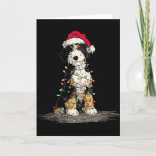 Cartão Gráficos engraçados de Natal de Bernedoodle Luzes 