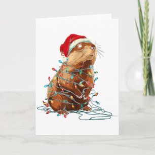 Cartão Gráficos engraçados de Natal de Tatu Luzes Animais