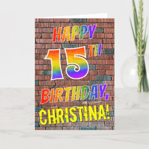 Cartão Grafite inspirado no arco-íris parece FELIZ 15 DE 