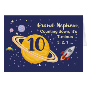 Cartão Grand Nephew 10th Birthday Planets in Outer Space