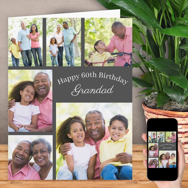Cartão Grandad 6 Photo Collage Any Age Big Happy Birthday (Criador carregado)