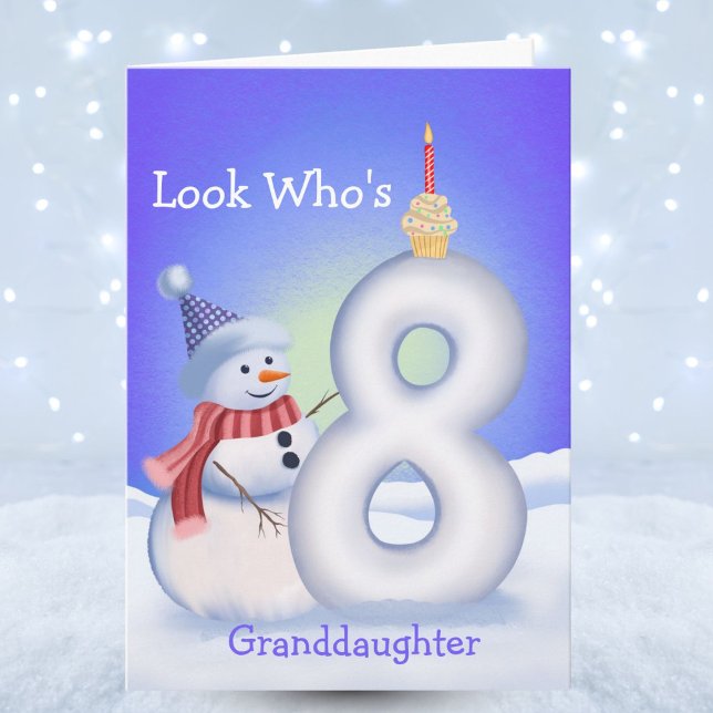 Cartão Granddaughter 8th Birthday Snowman Snowy Eight  (Criador carregado)