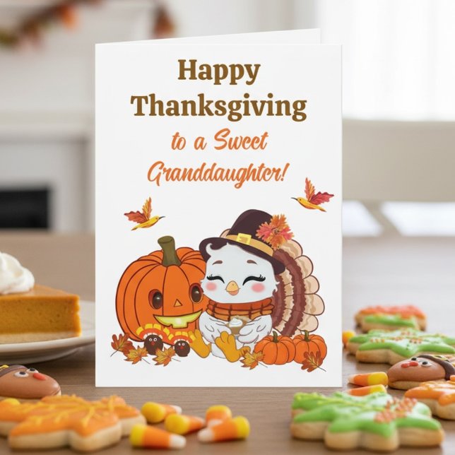 Cartão Granddaughter Baby Turkey & Pumpkin Thanksgiving  (Criador carregado)