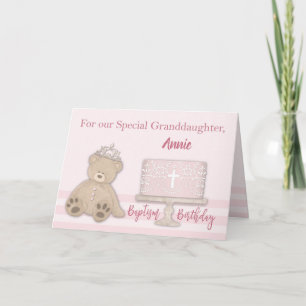 Cartão Granddaughter Baptism Birthday Custom Name Pink